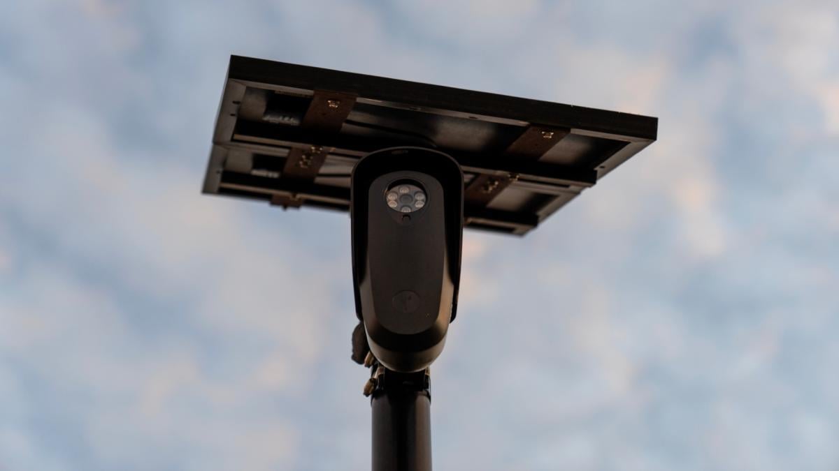 FILE - A Flock Safety license plate reader is seen along a public road, Thursday, Oct. 16, 2025, in Houston. (AP Photo / David Goldman, File)