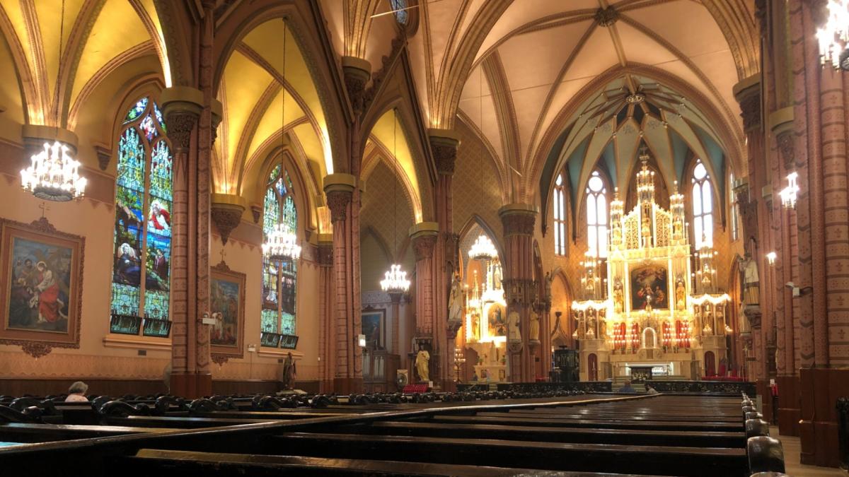 Church of the Holy Family opened in August 1860 with an interior by architect John Mills Van Osdel. (Marc Vitali / WTTW News)