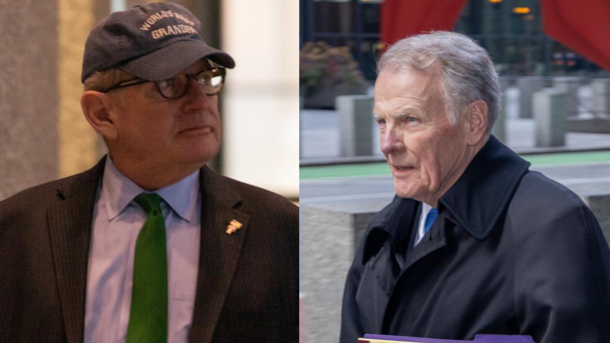 Ex-lobbyist Mike McClain, left, longtime confidant to former House Speaker Michael Madigan, right, are pictured in previous appearances at the Dirksen Federal Courthouse in Chicago in relation to their public corruption trials. (Andrew Adams / Capitol News Illinois)