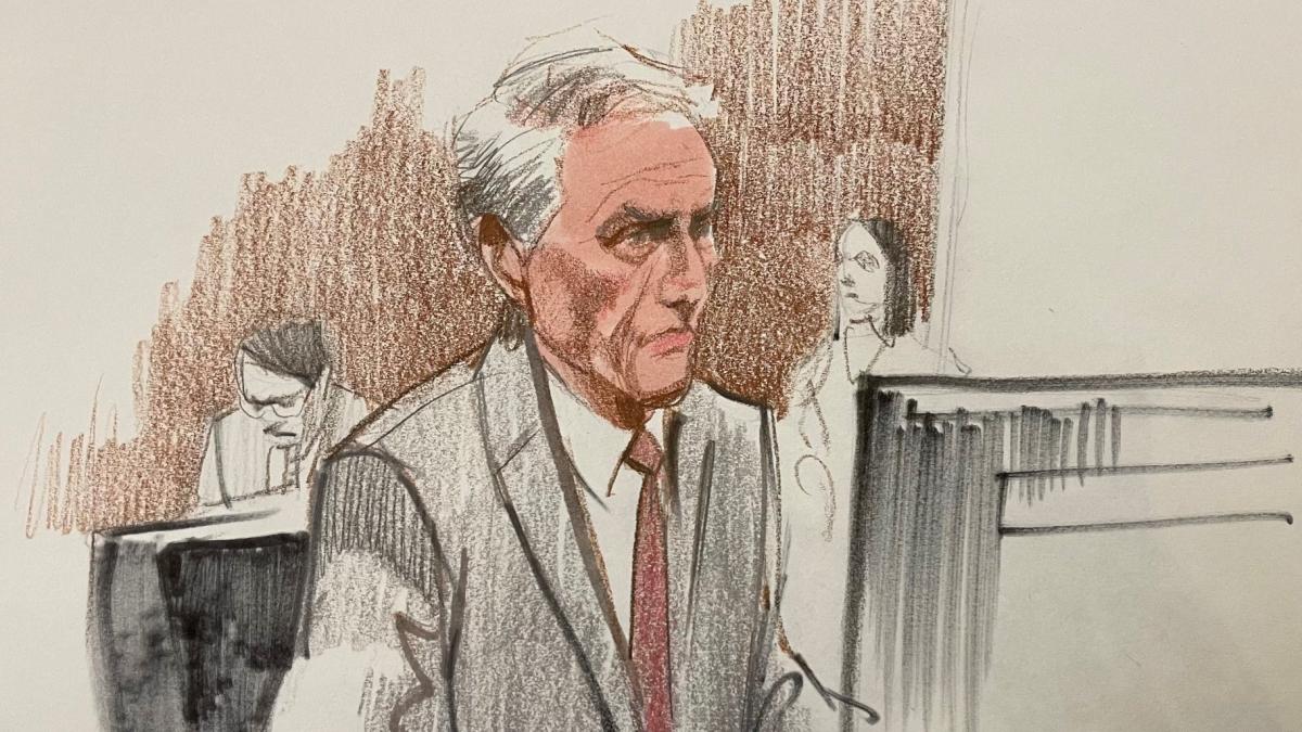 Michael Madigan is depicted in court on Jan. 7, 2025. (Illustration by Cheryl Cook)