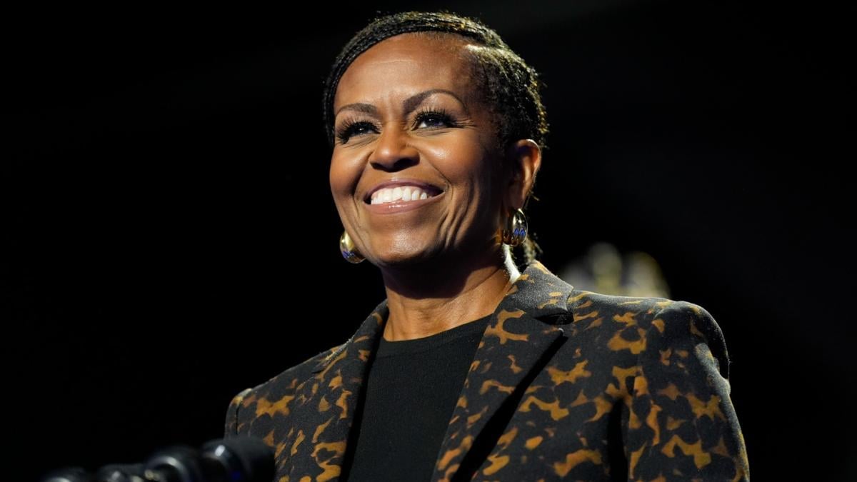 Former first lady Michelle Obama speaks at a campaign rally for democratic presidential nominee Vice President Kamala Harris in Kalamazoo, Mich., on Oct. 26, 2024. (AP Photo / Jacquelyn Martin, File)