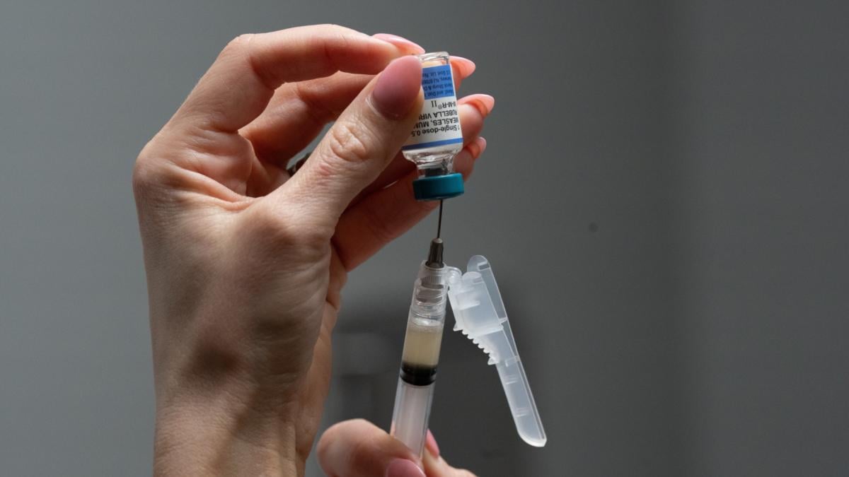 FILE - Lauren Ellenburg, a nurse, prepares a combination measles, mumps and rubella vaccine for a patient at Tiger Pediatrics in Easley, S.C., March 17, 2026. (AP Photo / Mary Conlon, File)