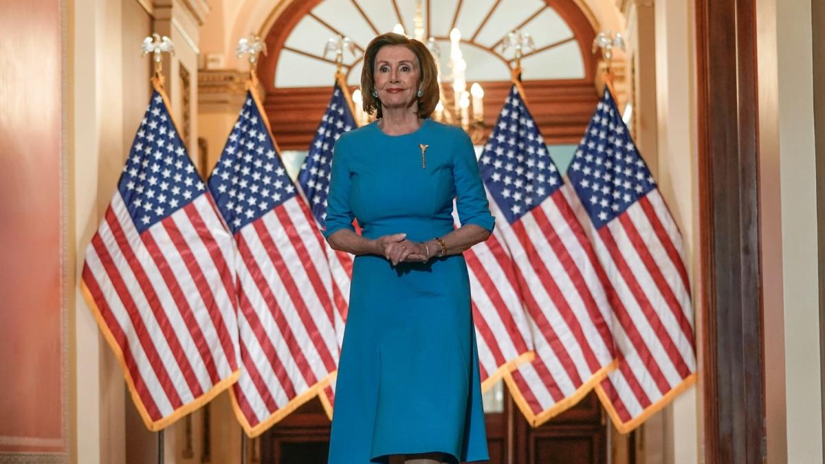  House Speaker Nancy Pelosi of Calif., arrives to speak about the House coronavirus bill on Capitol Hill in Washington, March, 13, 2020. (AP Photo / Scott Applewhite, File)