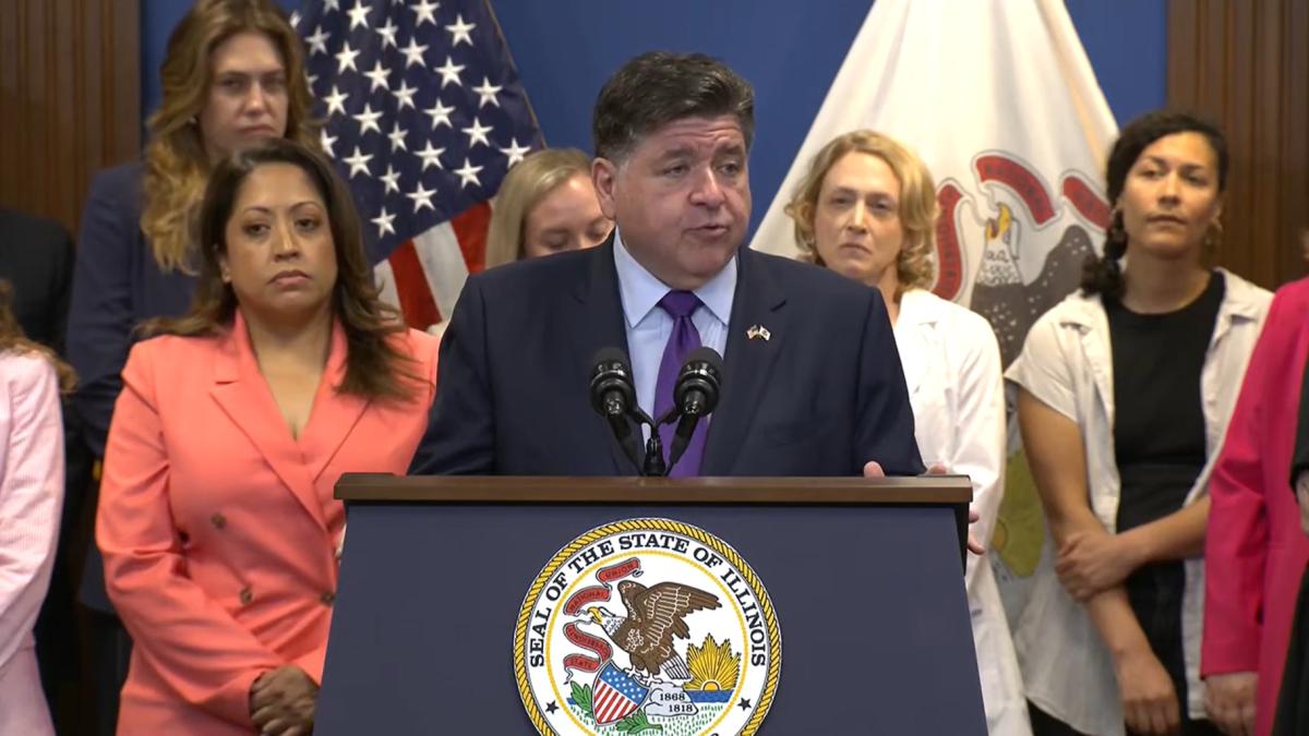Gov. JB Pritzker speaks at the bill signing for a new law that will protect abortion patients’ medical records from out-of-state retaliation, June 24, 2026. (Capitol News Illinois)