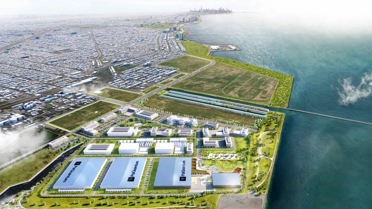 A rendering of the Illinois Quantum and Microelectronics Park proposed for the Southeast Side. (Credit: Lamar Johnson Collaborative)