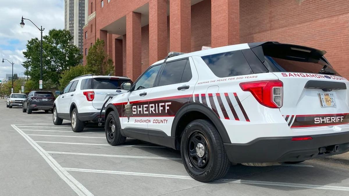 A Sangamon County Sheriff’s Office car is pictured outside of the county building in Springfield. (Jerry Nowicki / Capitol News Illinois)
