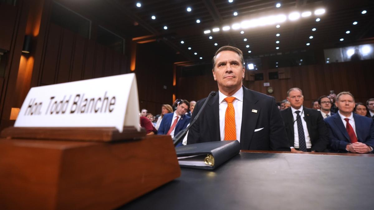 Acting Attorney General Todd Blanche appears before the Senate Judiciary Committee on Capitol Hill in Washington, Wednesday, July 15, 2026. (AP Photo / Mark Schiefelbein)