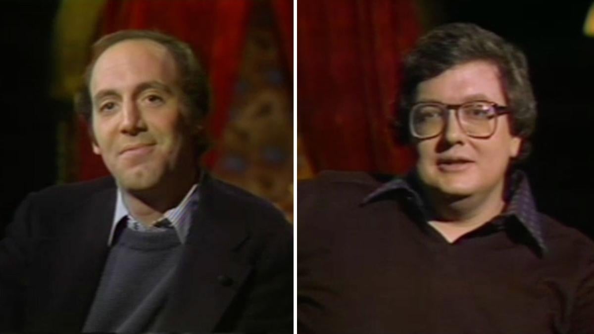 Film critics Gene Siskel, left, and Roger Ebert during an episode of “Sneak Previews” in 1978. (Courtesy of WTTW)