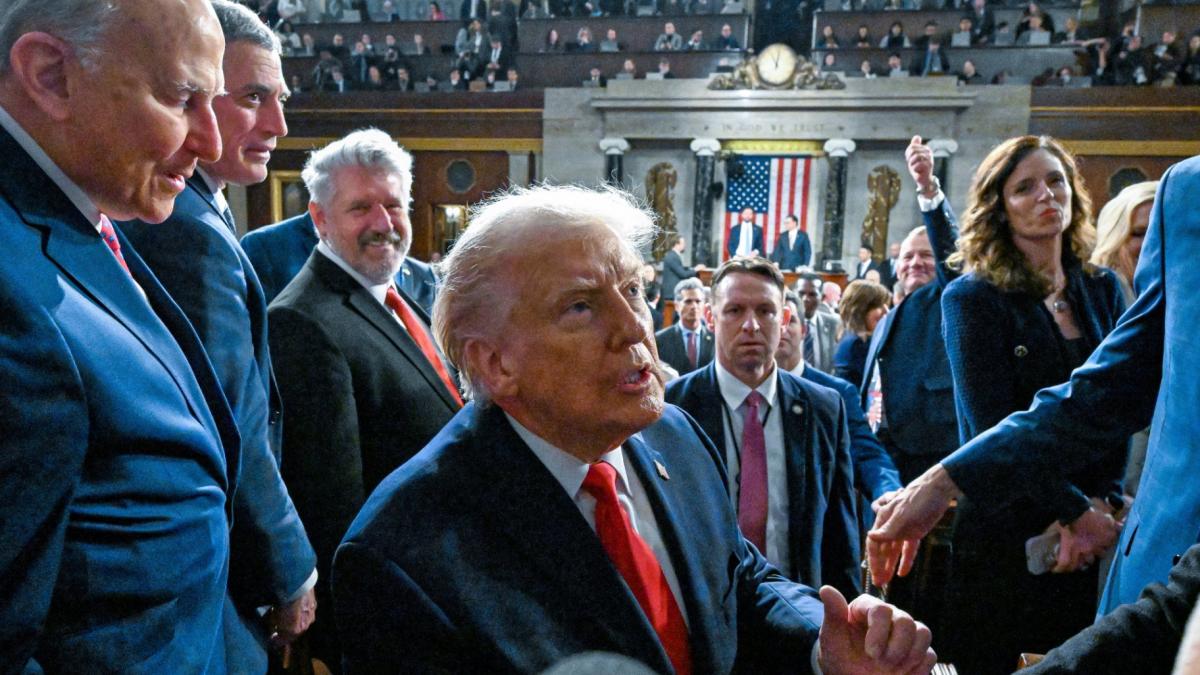 President Donald Trump exits the House Chamber after delivering the State of the Union address to a joint session of Congress in the House chamber at the U.S. Capitol in Washington, Tuesday, Feb. 24, 2026. (Kenny Holston / The New York Times via AP, Pool)