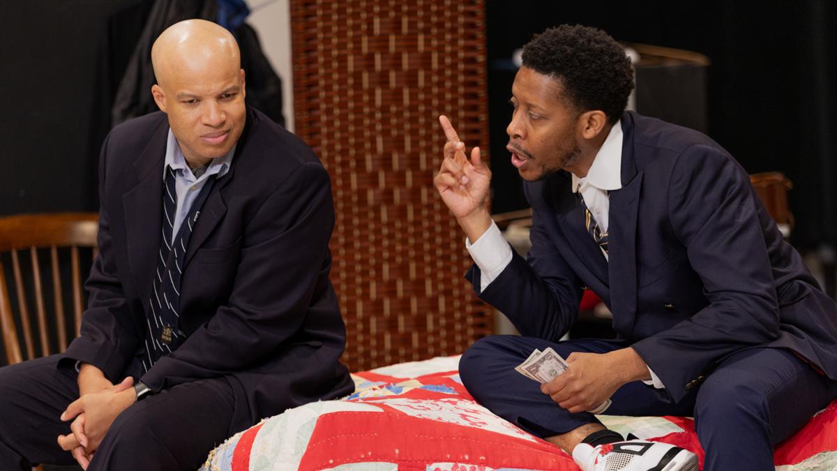Actors Glenn Davis and Namir Smallwood in “Topdog/Underdog.” (Joel Moorman / Steppenwolf Theatre)