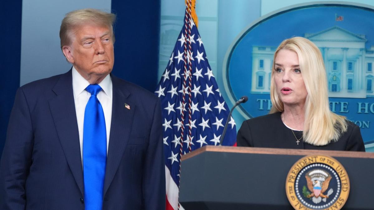 Attorney General Pam Bondi speaks to reporters as President Donald Trump listens, Friday, June 27, 2025, in the briefing room of the White House in Washington. (Jacquelyn Martin / AP Photo)