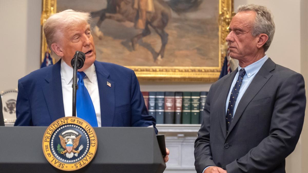 FILE - President Donald Trump, from left, speaks as Health and Human Services Secretary Robert F. Kennedy Jr., during an event in the Roosevelt Room at the White House, May 12, 2025, in Washington. (AP Photo / Mark Schiefelbein, File)