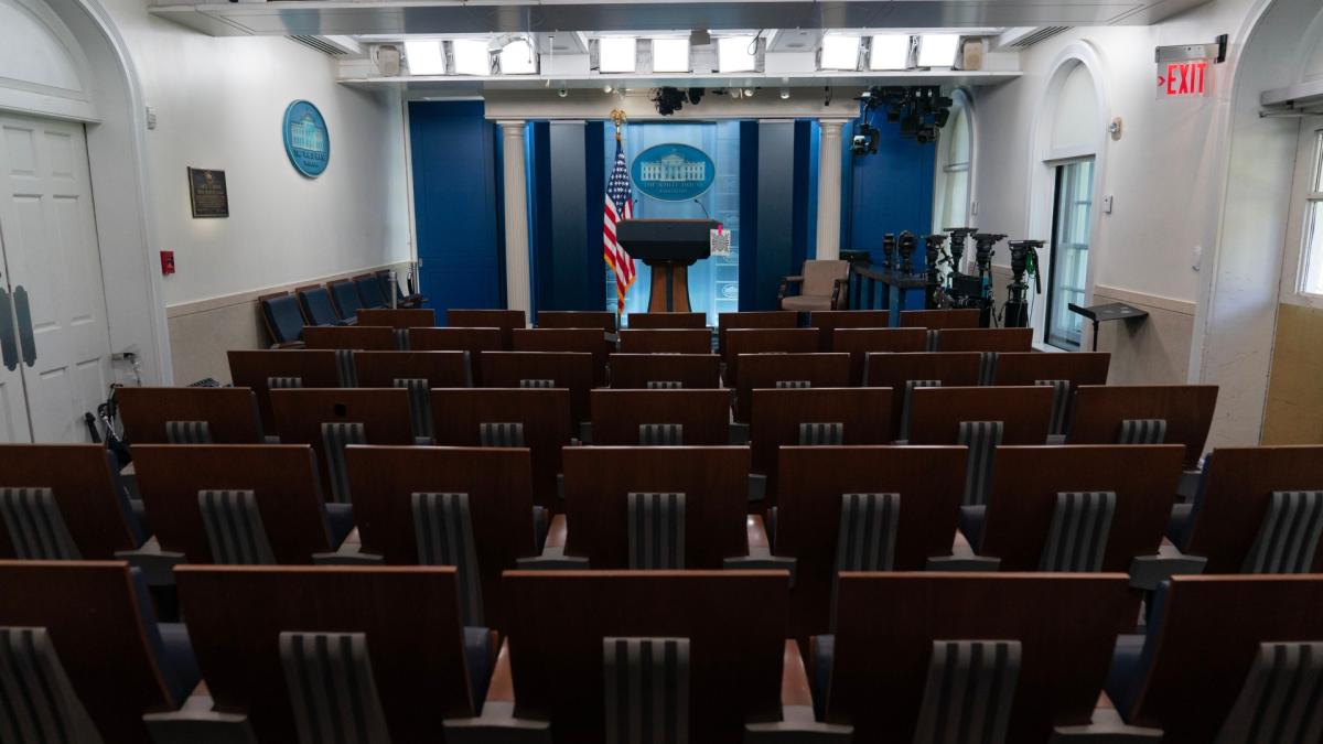The James Brady Press Briefing Room is seen at the White House, Saturday, Sept. 19, 2026, in Washington. (AP Photo / Jose Luis Magana)