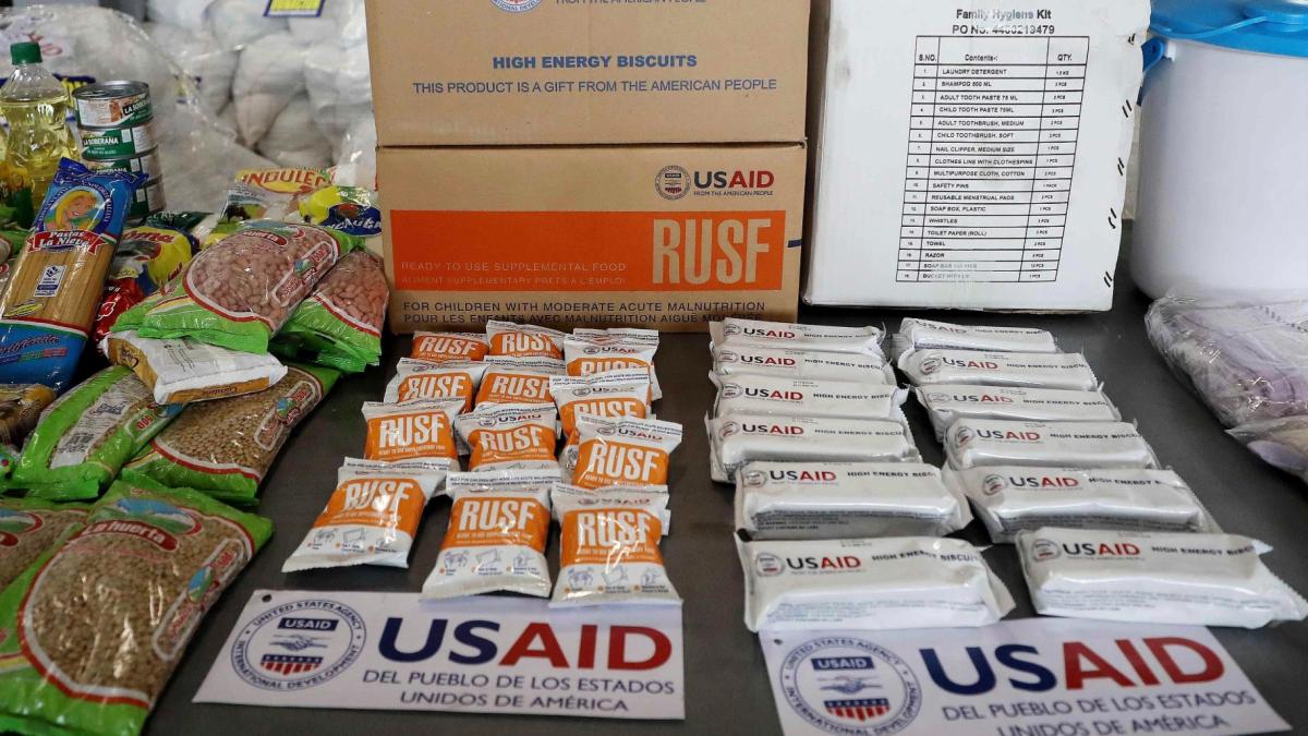 USAID humanitarian aid destined for Venezuela is displayed for the media at a warehouse next to the Tienditas International Bridge on the outskirts of Cucuta, Colombia, Feb. 19, 2019. (AP Photo / Fernando Vergara, File)