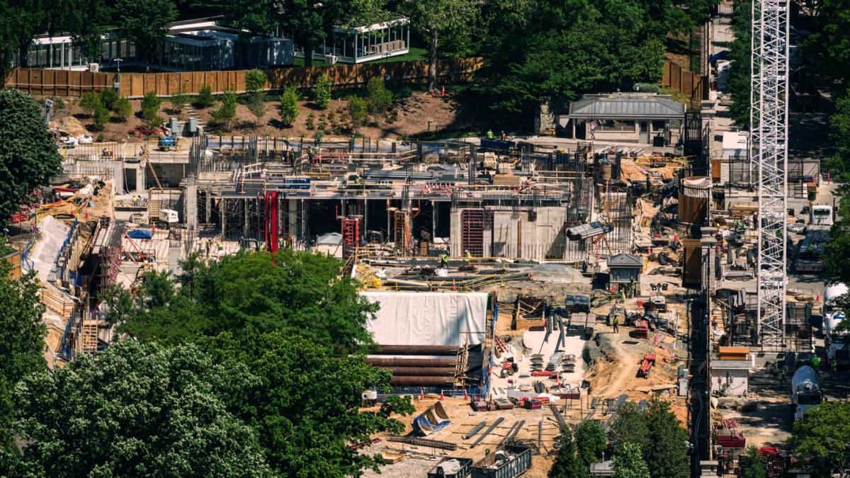 Construction on the new White House ballroom is seen from the Washington Monument, Tuesday, May 5, 2026, in Washington. (AP Photo / Julia  Demaree Nikhinson)