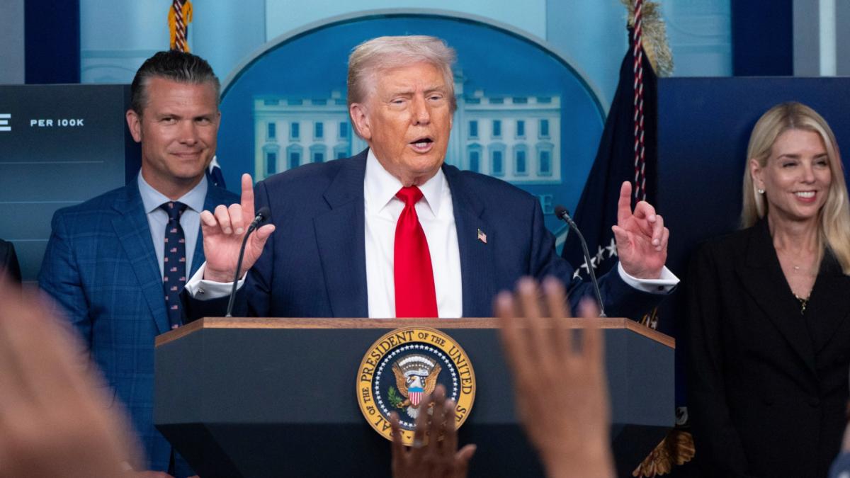 resident Donald Trump speaks with reporters in the James Brady Press Briefing Room at the White House, Aug. 11, 2025, in Washington, as Secretary of Defense Pete Hegseth, left, and Attorney General Pam Bondi look on. (AP Photo / Alex Brandon, File)