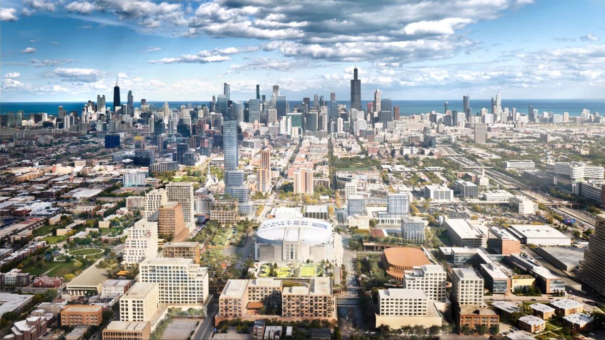 A rendering of a redeveloped United Center area. (Provided by 1901 Project) A rendering of a redeveloped United Center area. (Provided by 1901 Project)