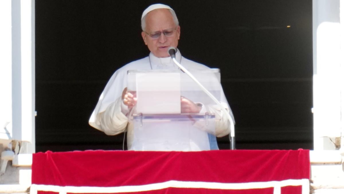 Pope Leo XIV delivers the Angelus prayer in St. Peter's Square at the Vatican, Sunday, Oct. 11, 2026. (AP Photo / Gregorio Borgia)