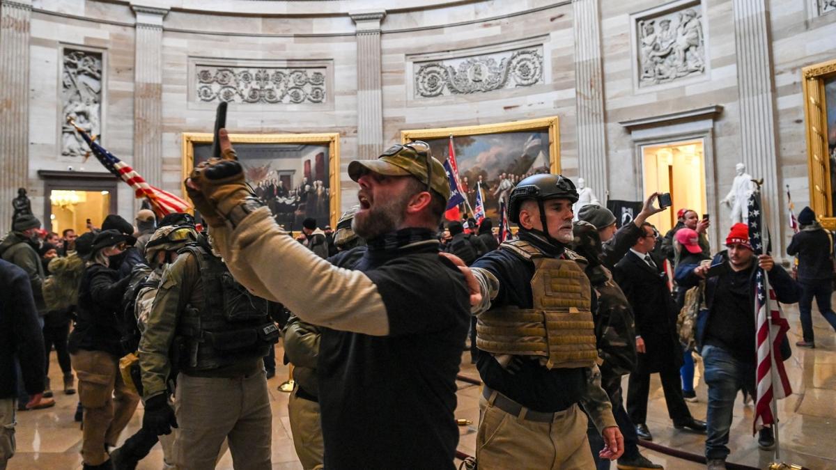 Supporters of US President Donald Trump enter the US Capitol's Rotunda on Jan. 6, 2021, in Washington, DC. (Saul Loeb/AFP/Getty Images via CNN Newsource)