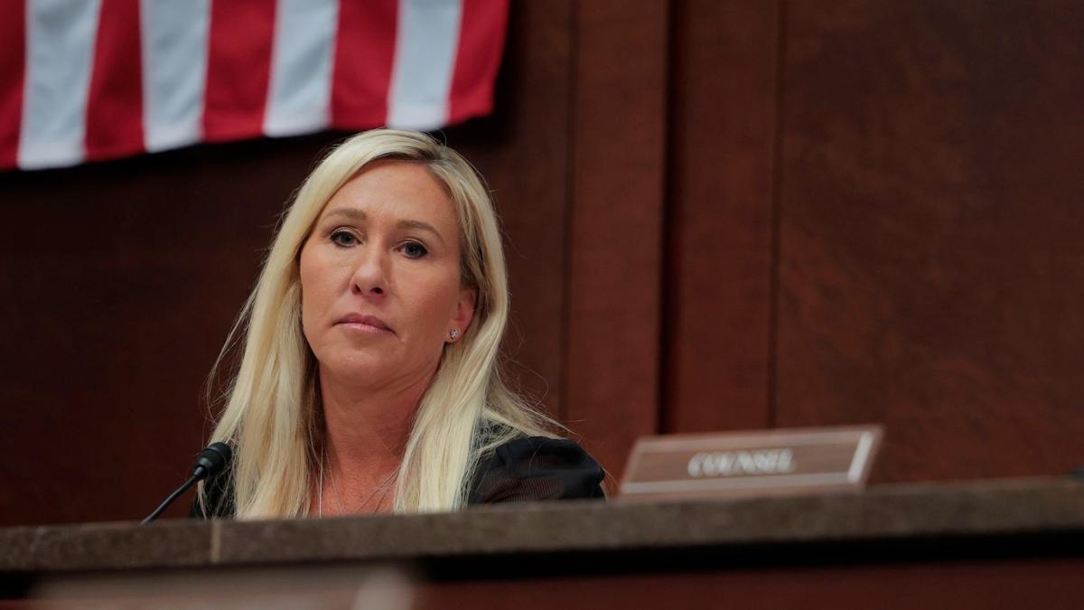 For Rep. Marjorie Taylor Greene and other House Republicans, today’s DOGE subcommittee hearing is about tarnishing PBS and NPR with accusations of bias and targeting them for defunding. (Anna Moneymaker / Getty Images via CNN Newsource)