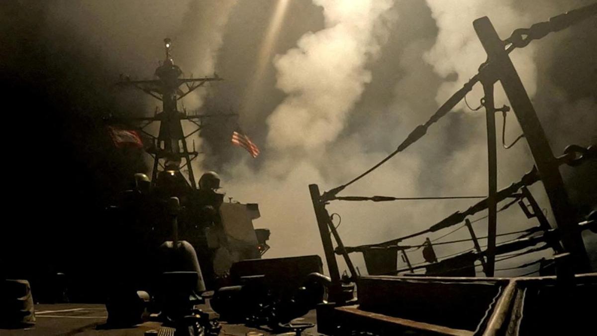 A ship fires missiles at an undisclosed location after President Donald Trump launched military strikes against Yemen's Iran-aligned Houthis in this screengrab obtained from a handout video released on March 15, 2025. (US Central Command/Handout / Reuters via CNN Newsource)