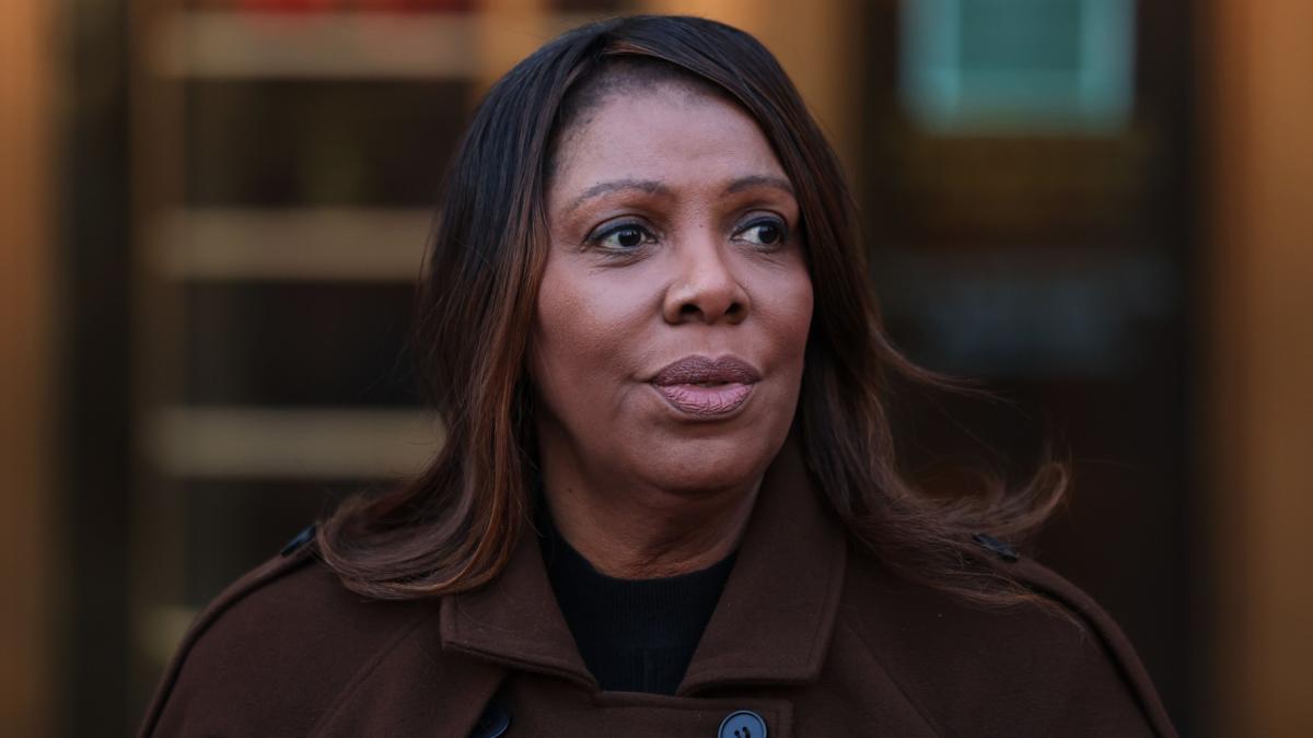 New York Attorney General Letitia James speaks during a press conference on the Department of Government Efficiency (DOGE) at Manhattan Federal Courthouse on Feb. 14, 2025, in New York City. (Michael M. Santiago / Getty Images / File via CNN Newsource)