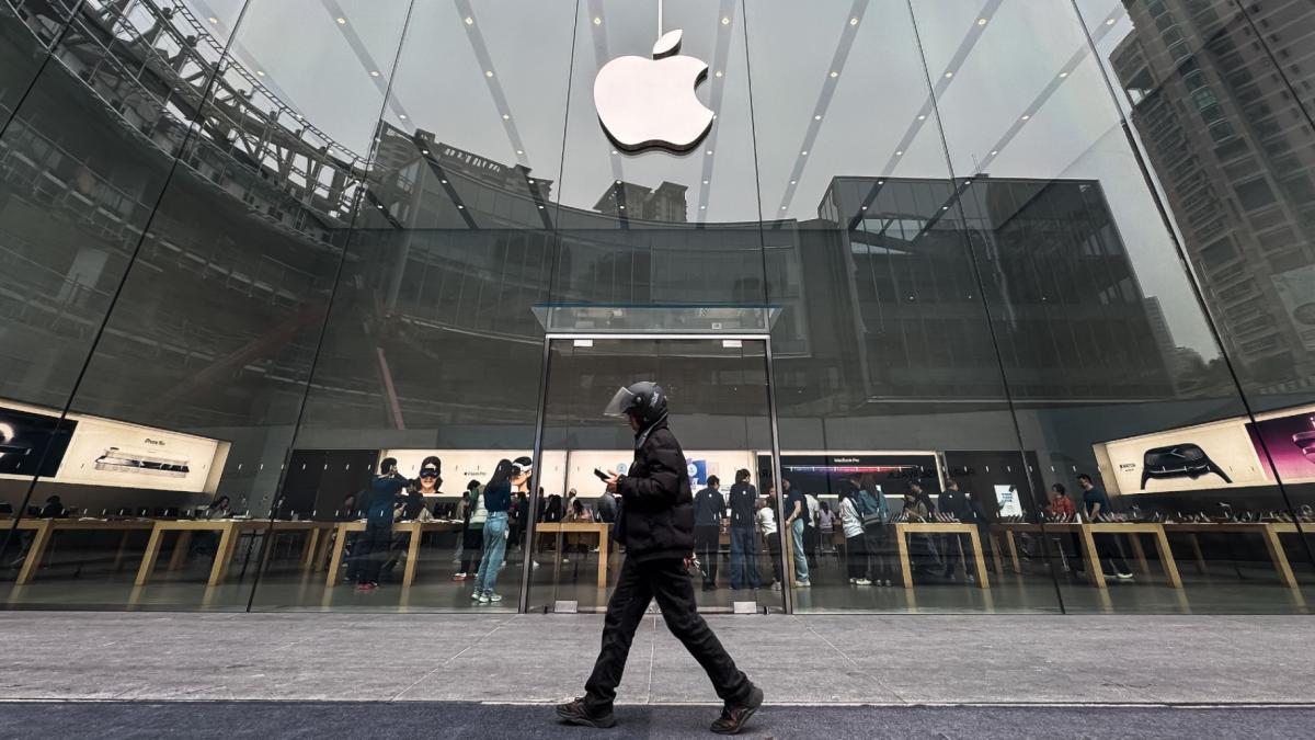 An Apple store on March 22, 2025, in Chongqing, China. (Cheng Xin / Getty Images via CNN Newsource)