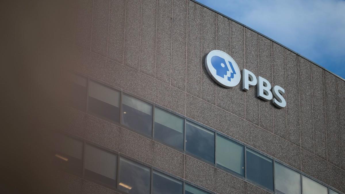 A sign for the Public Broadcasting Service is seen on its building headquarters in Arlington, Virginia, on Feb. 18, 2025.( Kayla Bartkowski / Getty Images via CNN Newsource)
