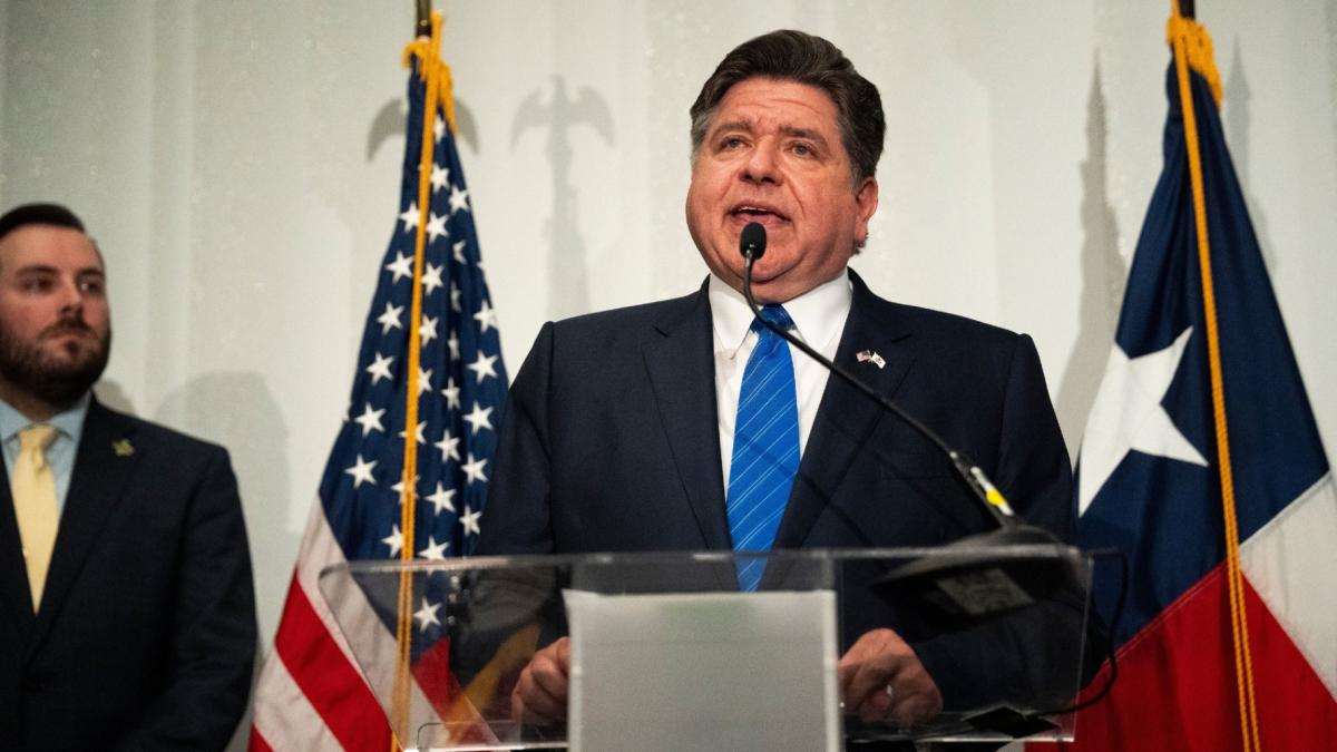 Illinois Gov. JB Pritzker speaks at a Texas Democratic Party press conference ahead of the Republican midterm convention on Sept. 9, 2026, in Dallas. (Gabriela Passos / AP via CNN Newsource)