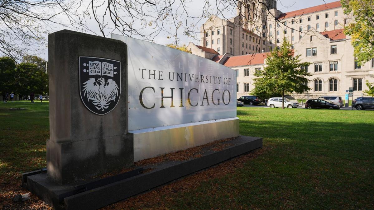 University of Chicago sign is displayed on the campus in Chicago, Wednesday, Oct. 14, 2026. An alleged sexual assault was reported last weekend at a fraternity house and is under investigation by the university and the Chicago Police Department. (Nam Y. Huh / AP via CNN Newsource)