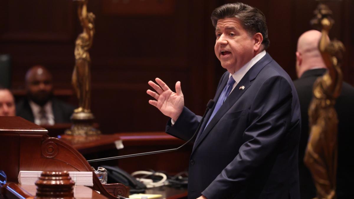 Gov. JB Pritzker delivers his State of the State address at the state Capitol on Feb. 18, 2026. (Brian Cassella / Chicago Tribune via Pool) Gov. JB Pritzker delivers his State of the State address at the state Capitol on Feb. 18, 2026. (Brian Cassella / Chicago Tribune via Pool)