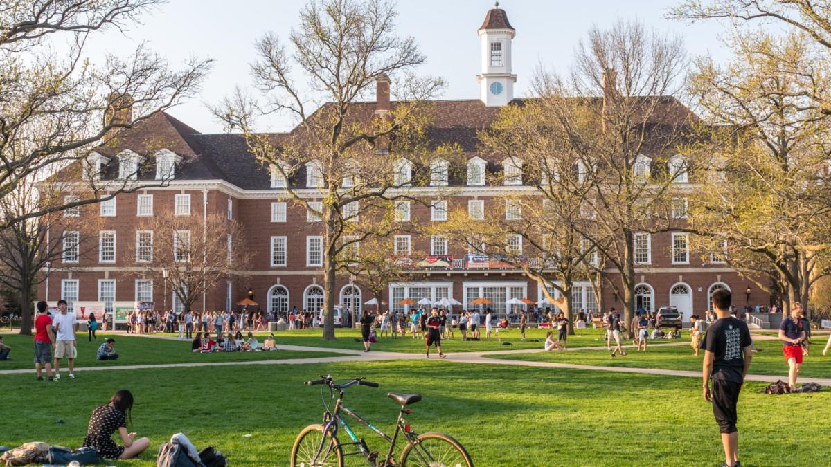 Students are out on the lawn in this file photo at the University of Illinois Urbana-Champaign. (leightrail / iStock)
