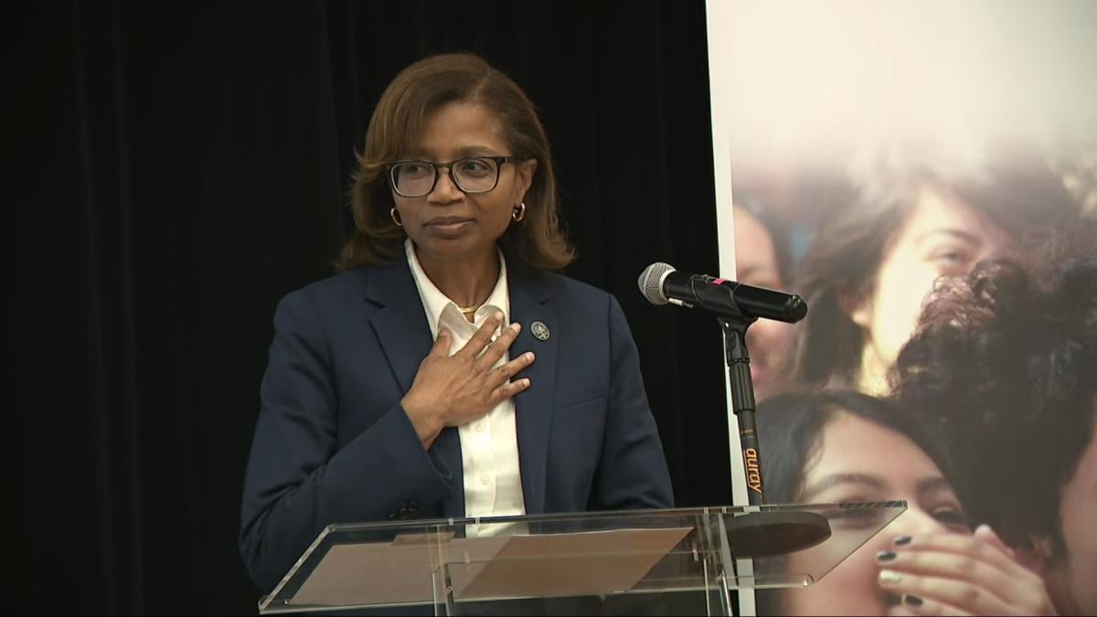 CPS CEO Macquline King speaks during an event at Von Steuben Metropolitan Science Center High School on Oct. 21, 2026. (WTTW News)