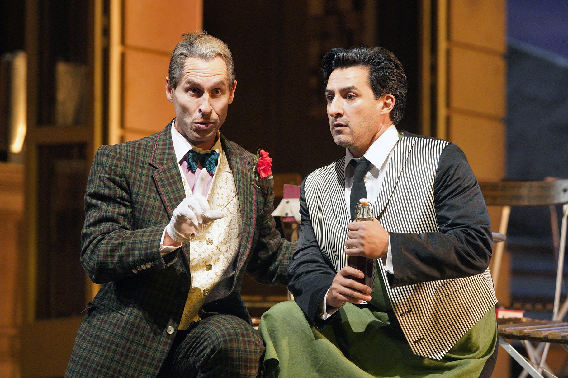 Kyle Ketelsen and Charles Castronovo in the Lyric Opera production of “The Elixir of Love.” (Photo by Cory Weaver)