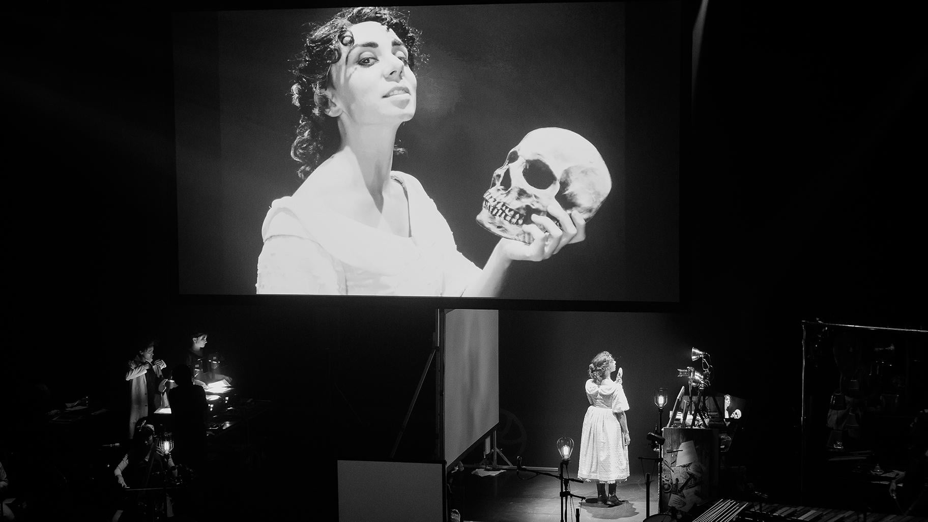 Sarah Fornace as Mary Shelley in Manual Cinema’s “Frankenstein.” (Tiffany Bessire)