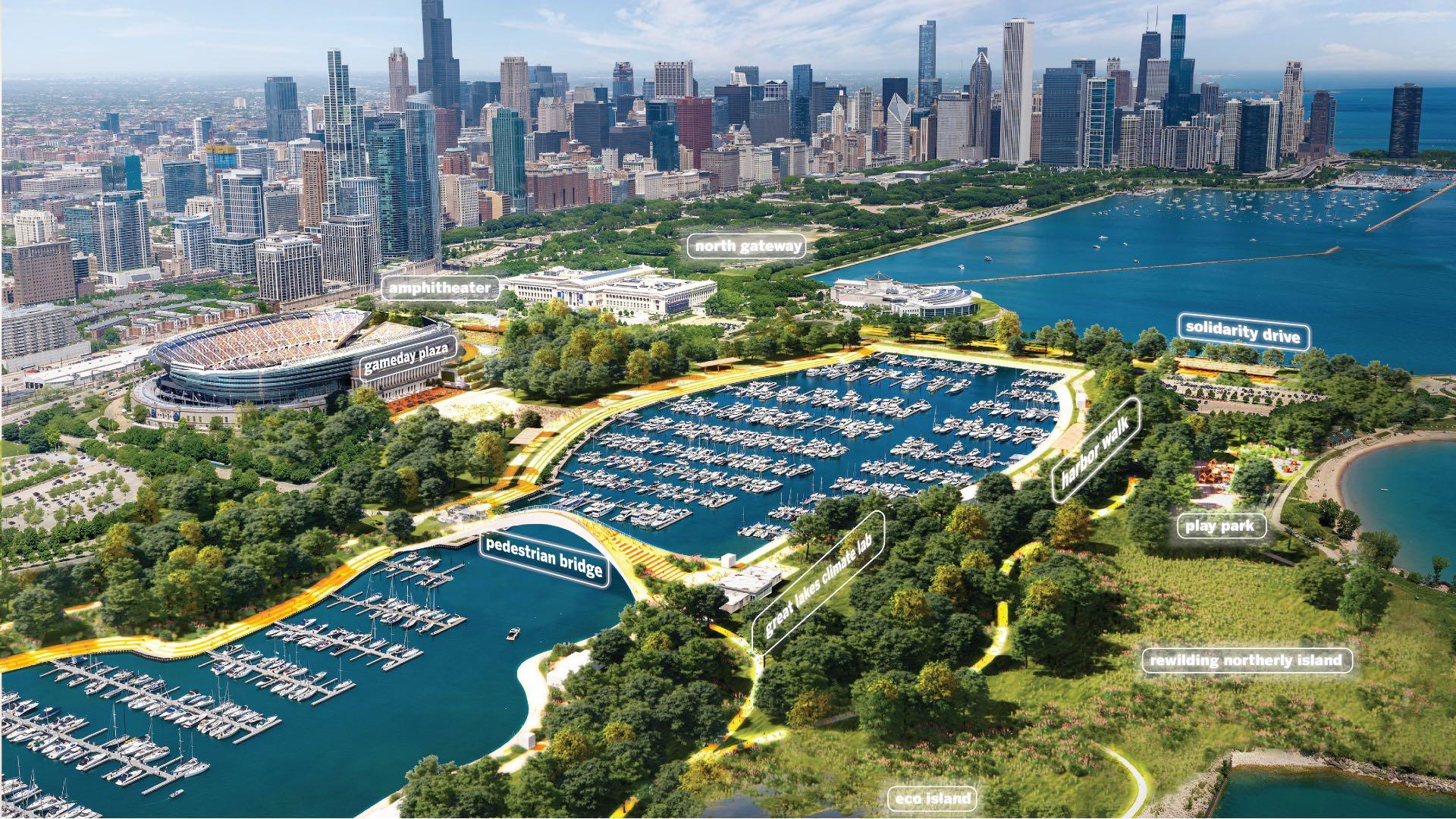 A proposed pedestrian bridge would improve access to Northerly Island. (City of Chicago)