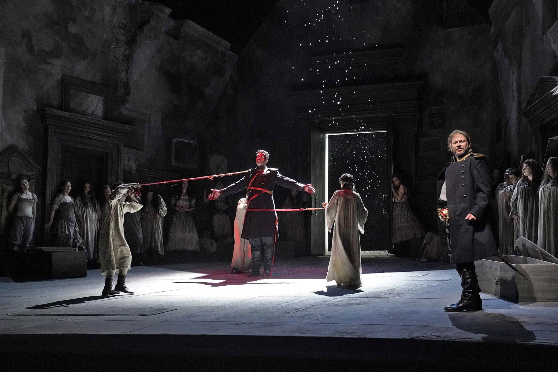 Christian Van Horn and Craig Colclough in the Lyric Opera production of “Macbeth.” (Photo by Ken Howard)