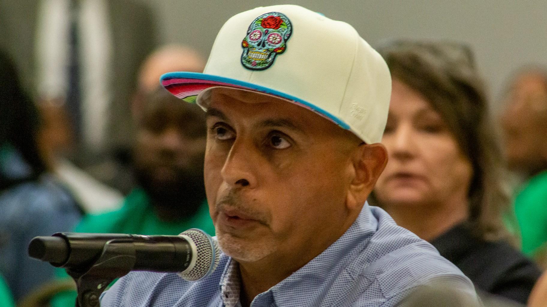 Jimmy Soto, who spent more than 42 years wrongfully incarcerated in state prisons, speaks to the Commission on Government Forecasting and Accountability at a public hearing in Joliet on June 11, 2024. (Dilpreet Raju / Capitol News Illinois)
