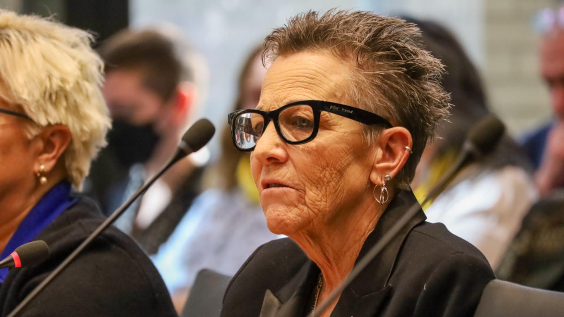 Deb Robertson, a Lombard woman facing a terminal cancer diagnosis, speaks in favor of legislation that would allow doctors to prescribe lethal medication to dying patients. (Andrew Adams / Capitol News Illinois)
