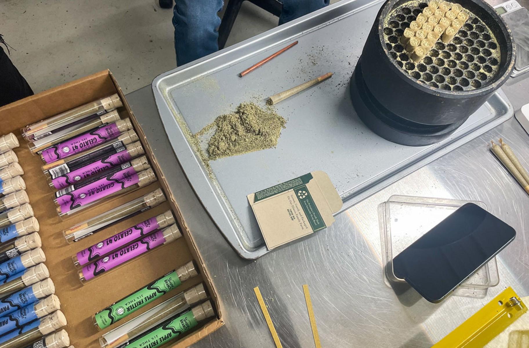 A team of packagers turn hemp into finished products on Justin and Anna Ward’s farm, most of which is sold over the internet. (Isabella Schoonover / Medill Illinois News Bureau)