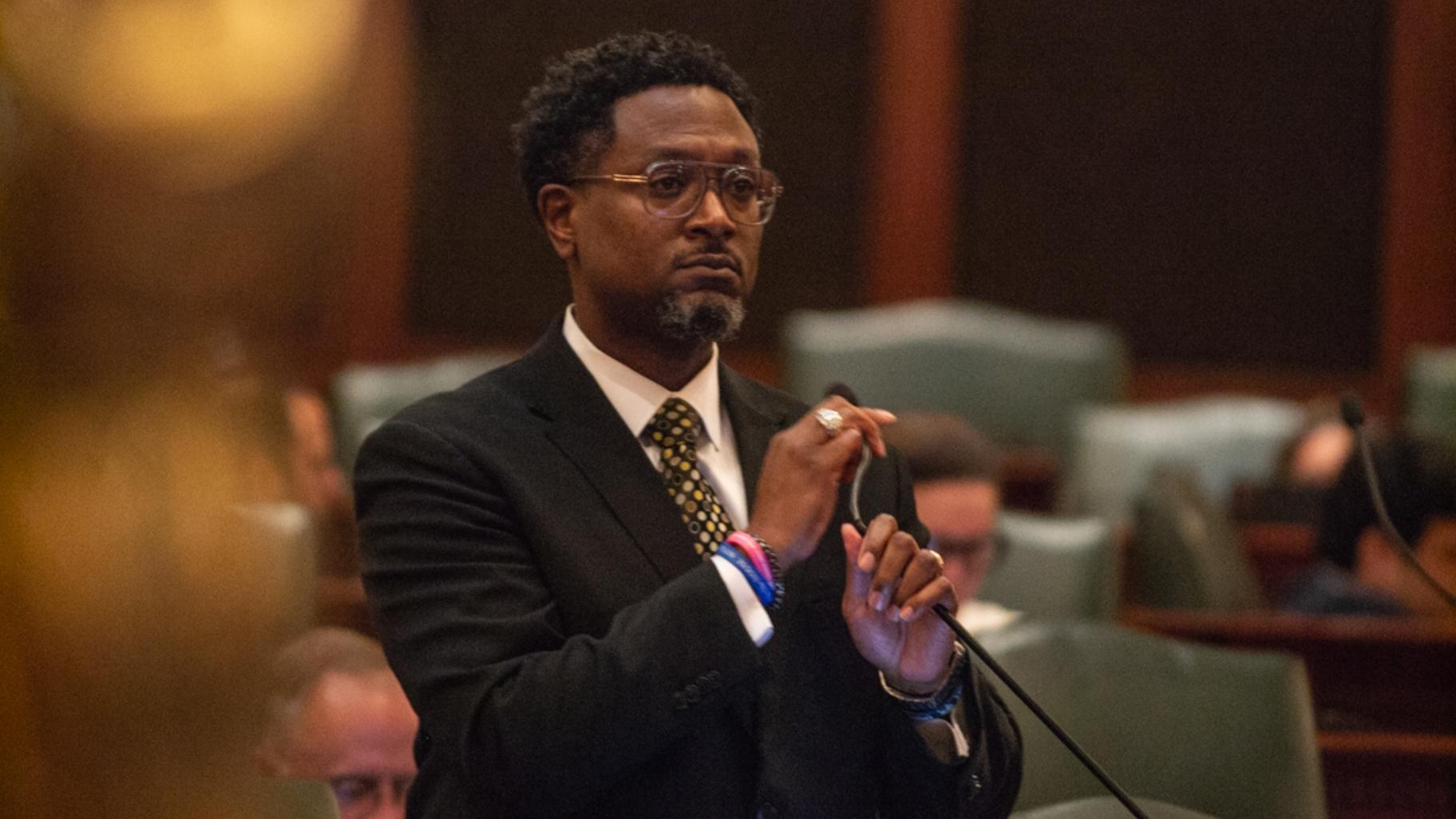 State Rep. Maurice West, D-Rockford, speaks on the House floor on Thursday, Oct. 30, 2025. (Jerry Nowicki / Capitol News Illinois)