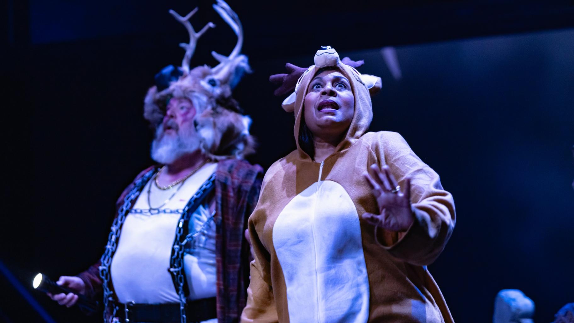 Shakespeare’s most raucous comedy, “The Merry Wives of Windsor,” comes to life at Chicago Shakespeare Theater, featuring Jason Simon as Falstaff and Ora Jones as Mistress Page. Directed by Phillip Breen, running in the Courtyard Theater, April 2-May 3, 2026. (Kyle Flubacker)