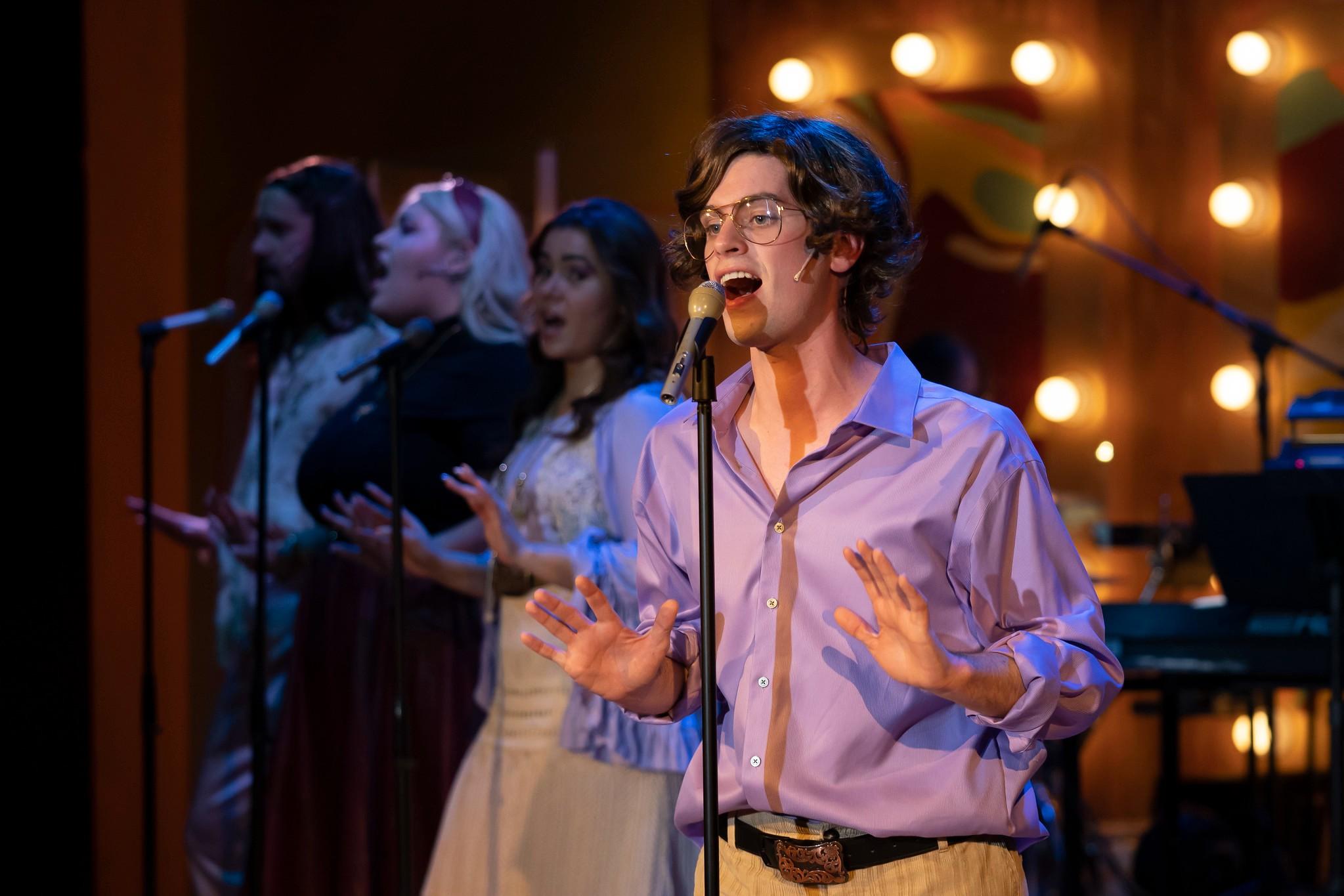 Patrick O’Keefe, Roy Samra (background, left to right), Jasmine Lacy Young and Mia Nevarez perform n “8-Track.” (Photo by Liz Lauren)