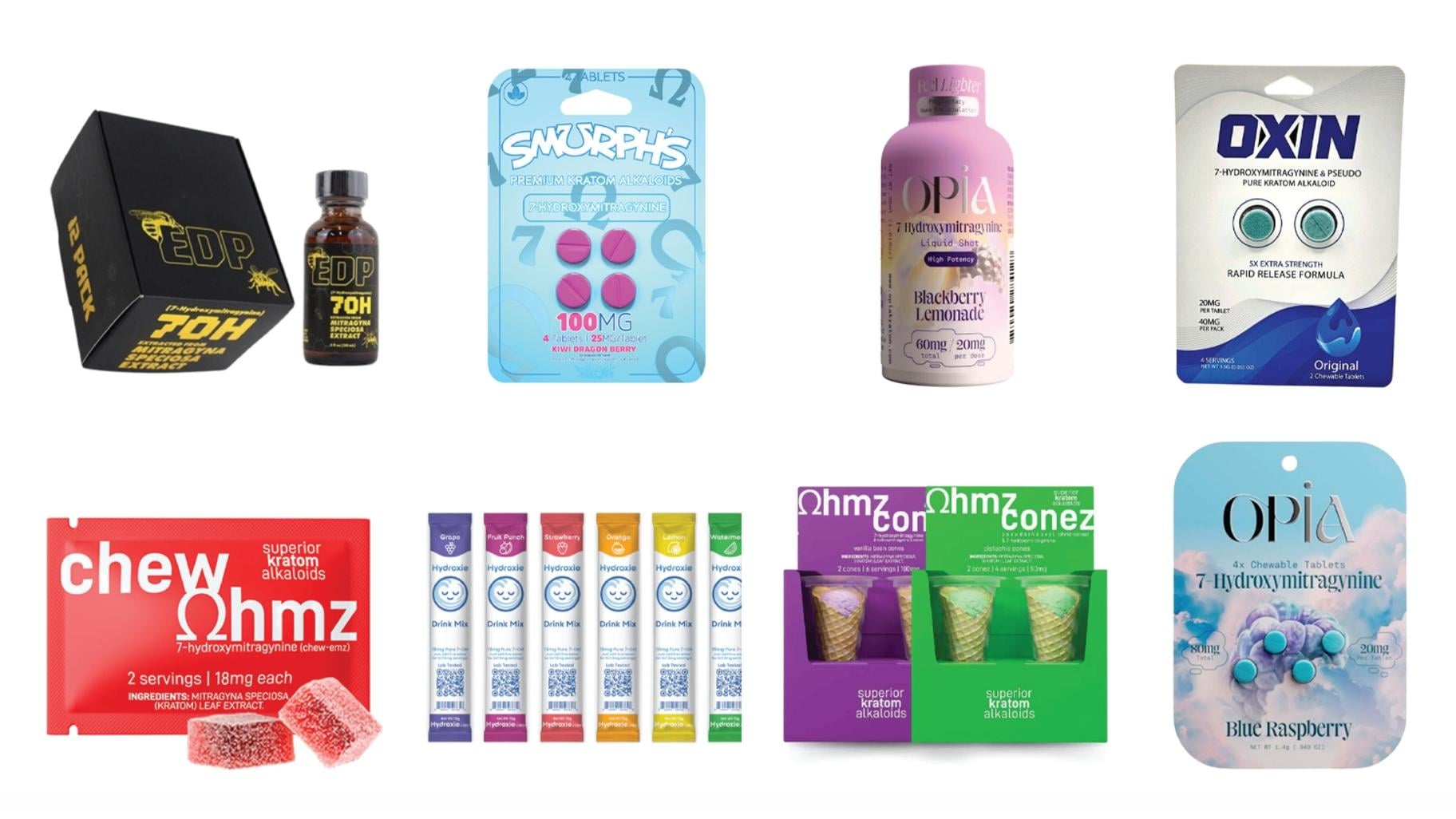 Select illustrative examples of 7-OH products on the market. (Courtesy of U.S. Food and Drug Administration)