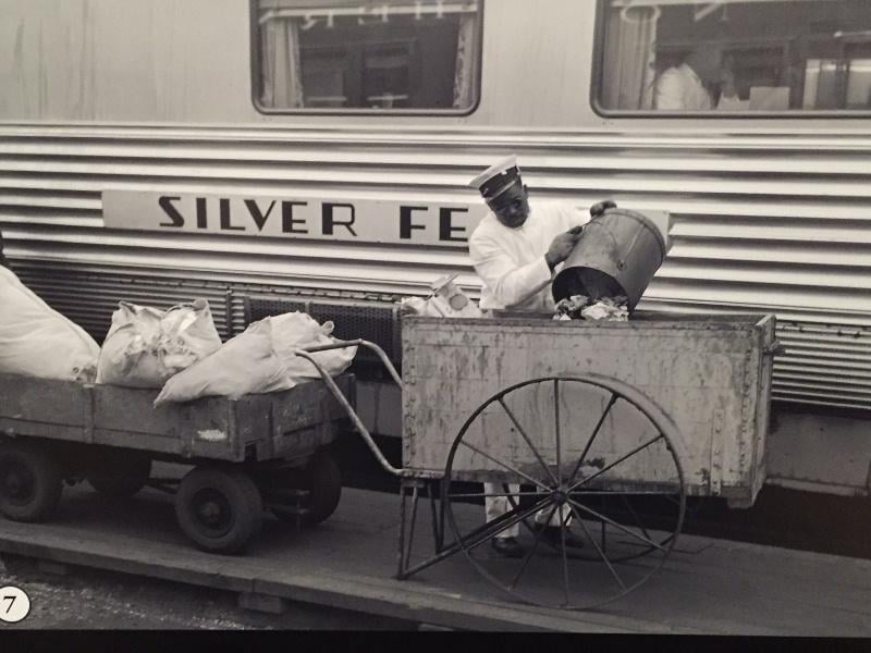 A trash collector for the Chicago, Burlington and Quincy Railroad, 1940s.