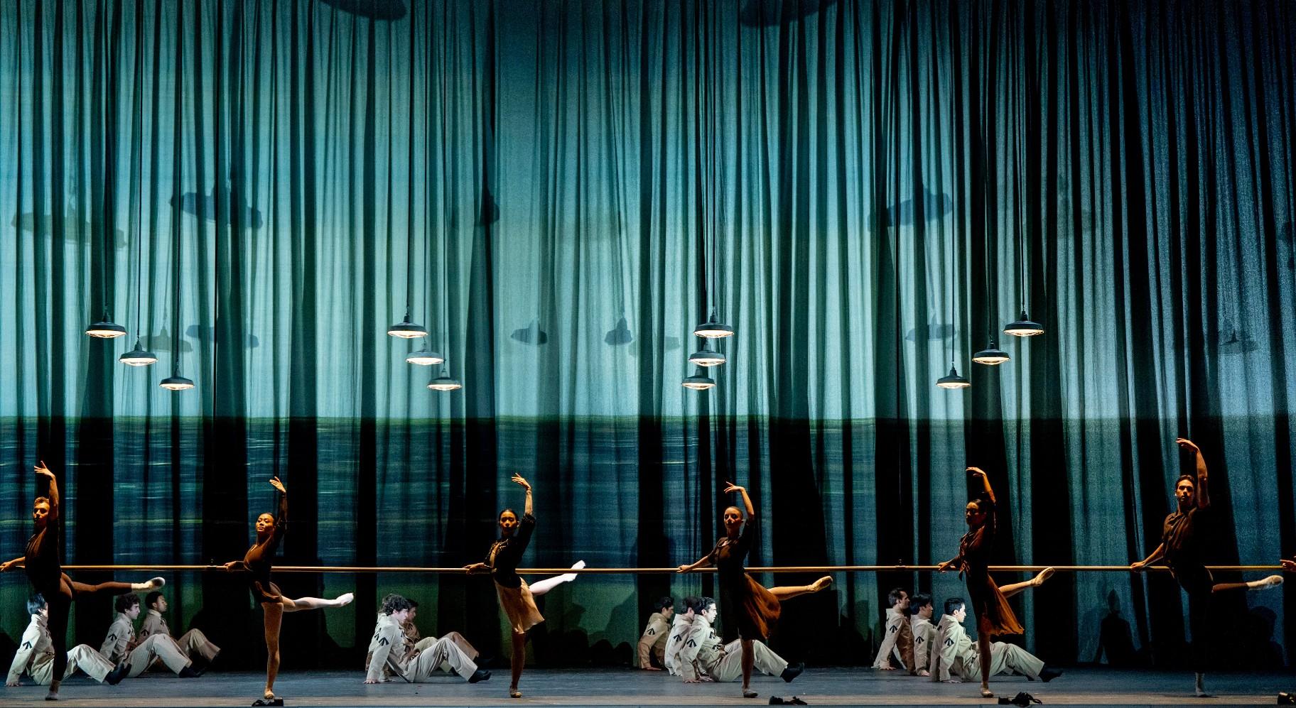 The Joffrey Ballet ensemble performs in “Atonement.” (Credit: Cheryl Mann)