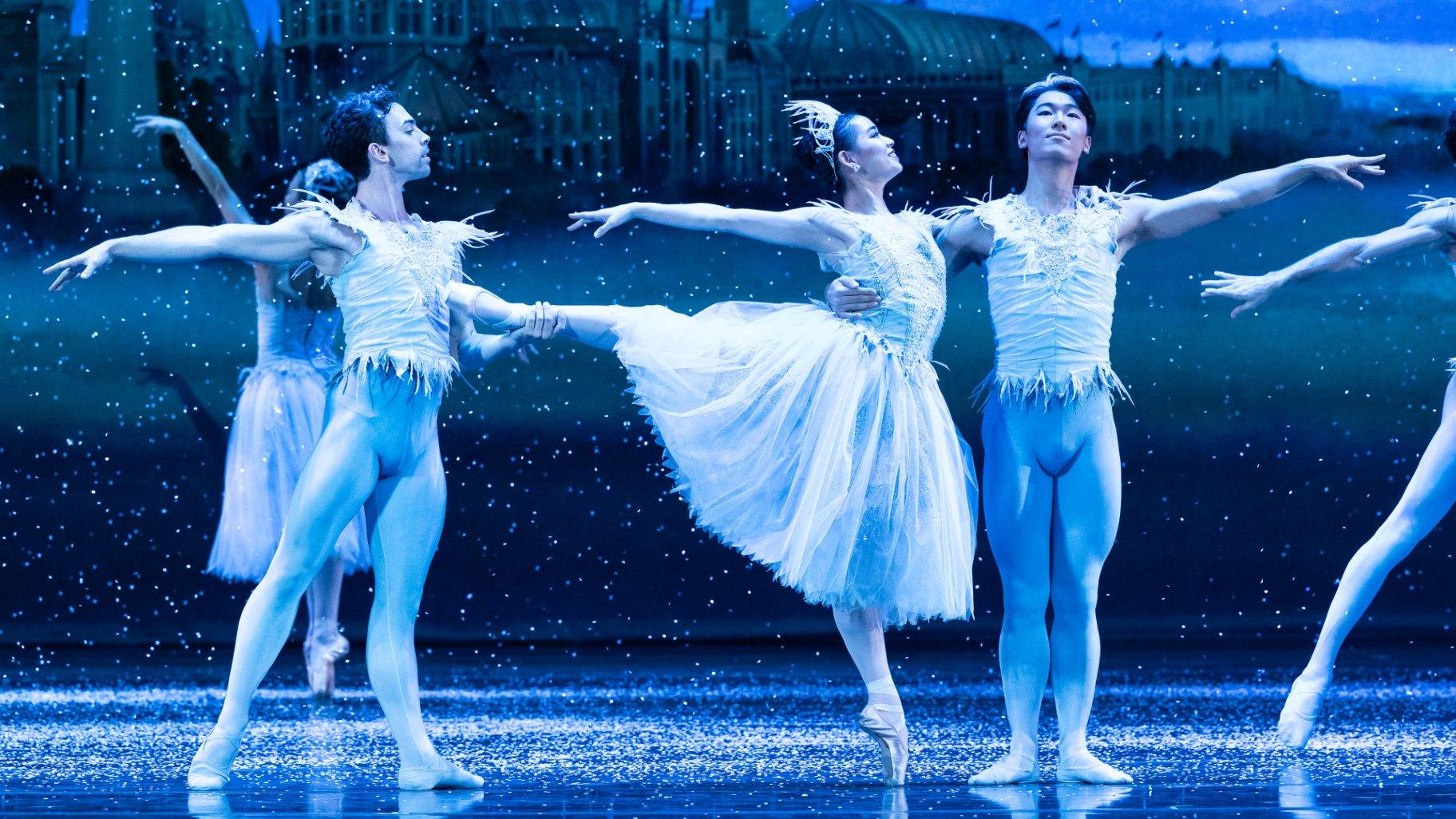 Zachary Manske, Yumi Kanazawa and Hyuma Kiyosawa in Joffrey Ballet’s “The Nutcracker.” (Katie Miller)