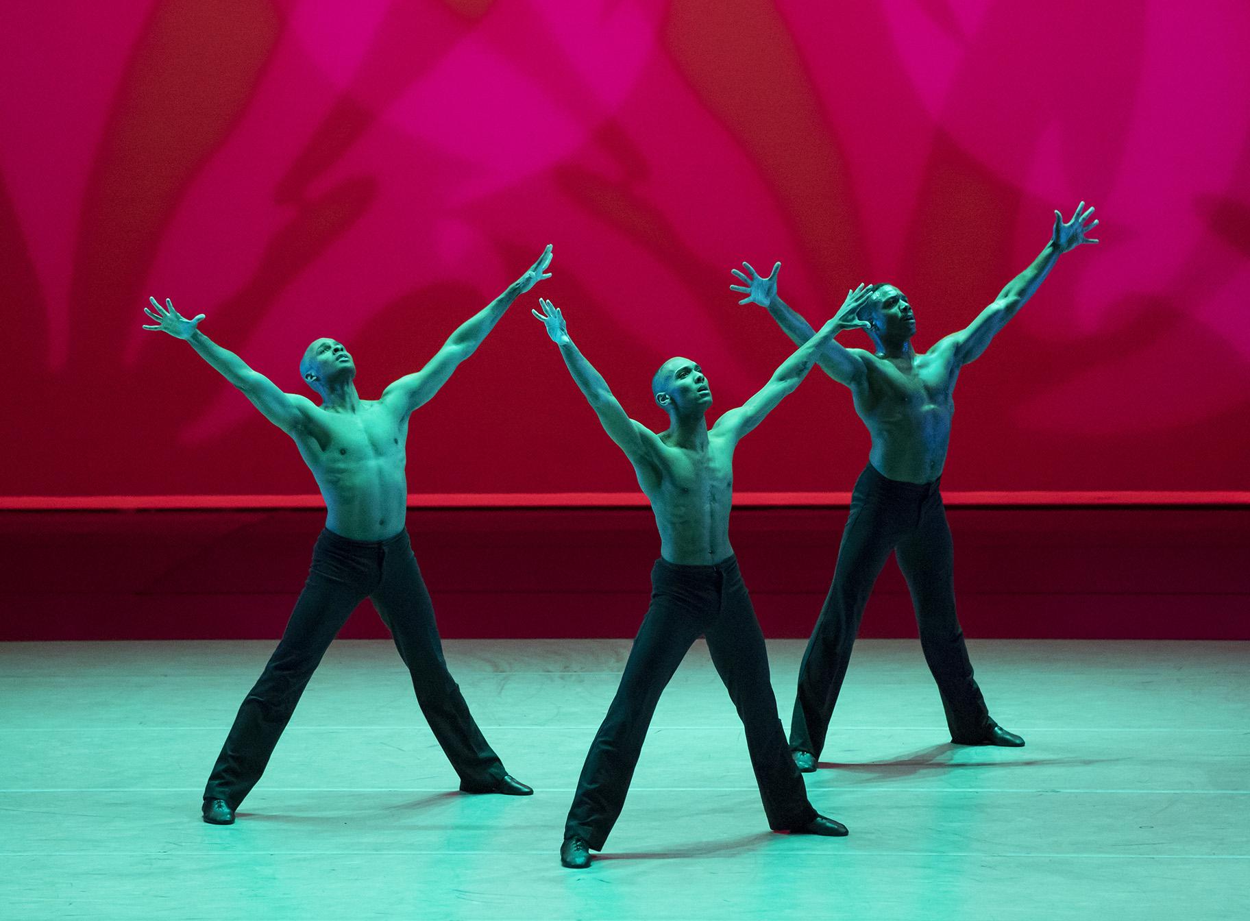 Alvin Ailey American Dance Theater’s Yannick Lebrun, Sean Aaron Carmon and Michael Jackson Jr. in “Revelations.” (Photo by Paul Kolnik)