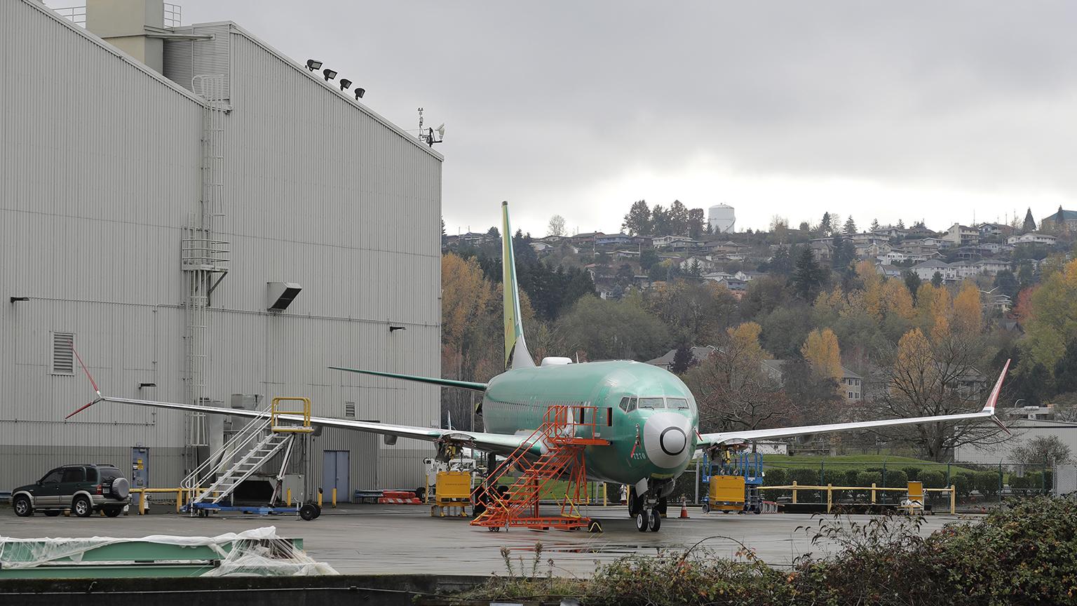 In this Nov. 14, 2018, file photo a Boeing 737-MAX 8 is parked outside Boeing Co.'s 737 assembly facility in Renton, Wash. (Ted S. Warren / AP File Photo)