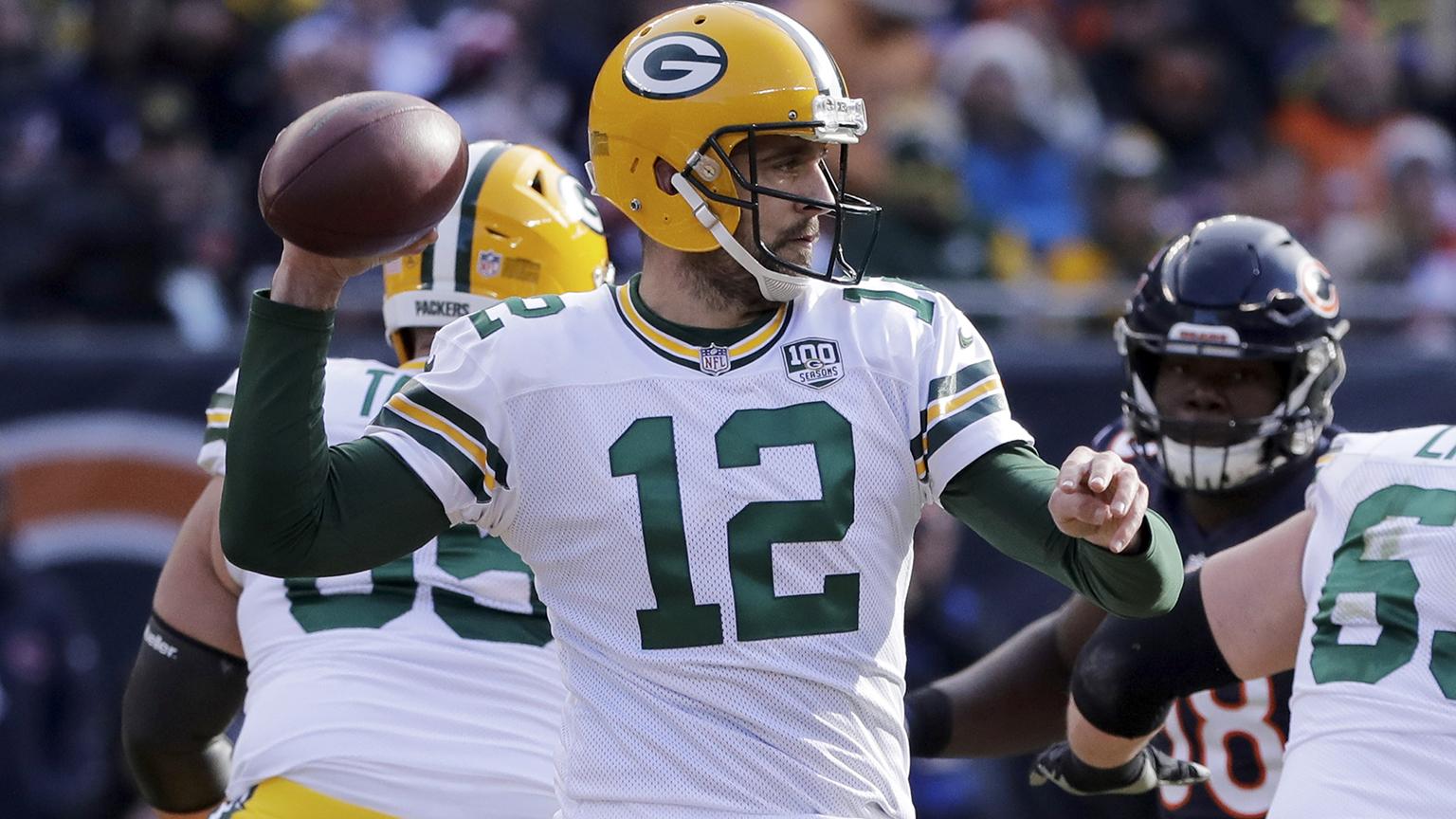 Green Bay Packers quarterback Aaron Rodgers (12) throws a pass during the first half of the Sunday, Dec. 16, 2018 NFL football game against the Chicago Bears. (Nam Y. Huh / AP Photo)